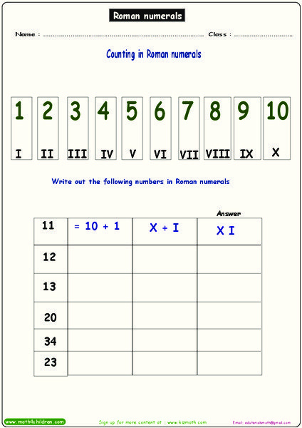 Free Printable Roman Numerals 1 10 Chart Template