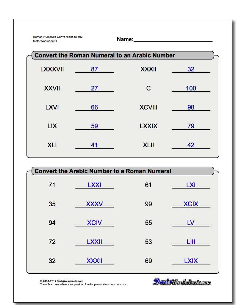 Roman Numeral Worksheets Roman Numerals Worksheets Math Facts Addition
