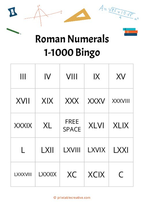 Roman Numerals 1 1000 Bingo