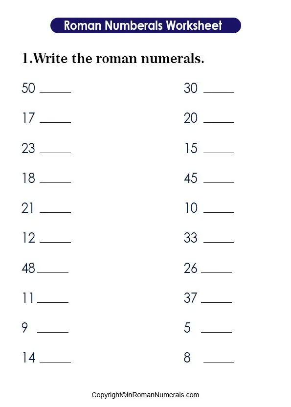 Roman Numerals Worksheets Grade 2 3 4 5 6 Printable PDF 