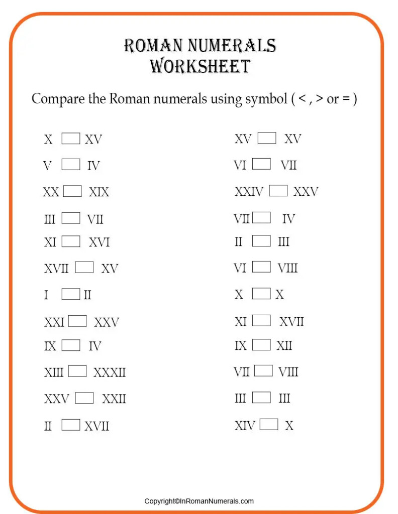 Roman Numerals Worksheets Grade 2 3 4 5 6 Printable PDF 