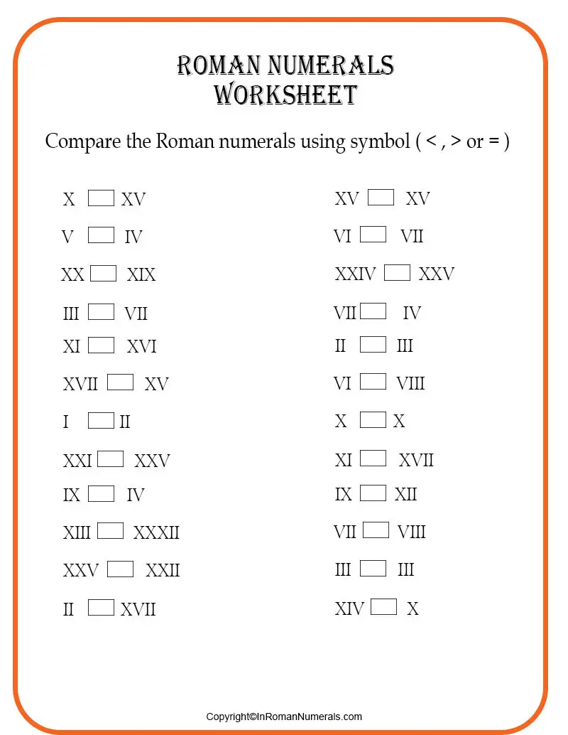 Roman Numerals Worksheets Grade 2 3 4 5 6 Printable PDF 